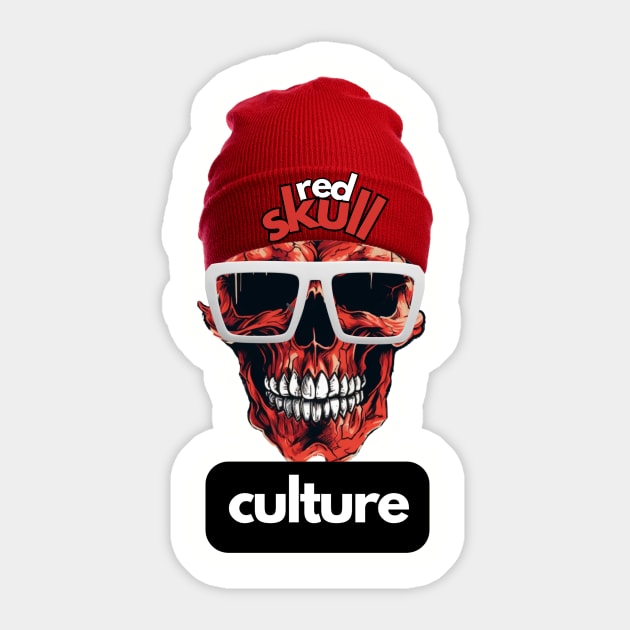 Red Skull Culture, Festival t-shirt, Unisex t-shirt, tees, men's t-shirt, women's t-shirt, summer t-shirt, trendy t-shirt, beanie hats Sticker by Clinsh Online 